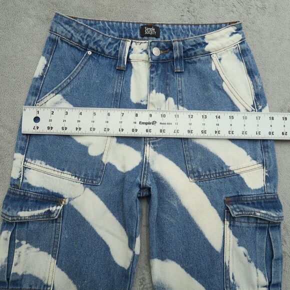Simple Society Cargo Jeans Juniors Size 5/27 High-Rise Straight Denim 30" Inseam - Picture 8 of 16